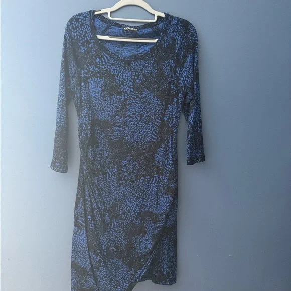Express | Dresses | Express Blue And Black Long Sleeve Dress | Poshmark